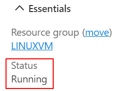 Screenshot showing how to check to make sure your virtual machine is in the running state.