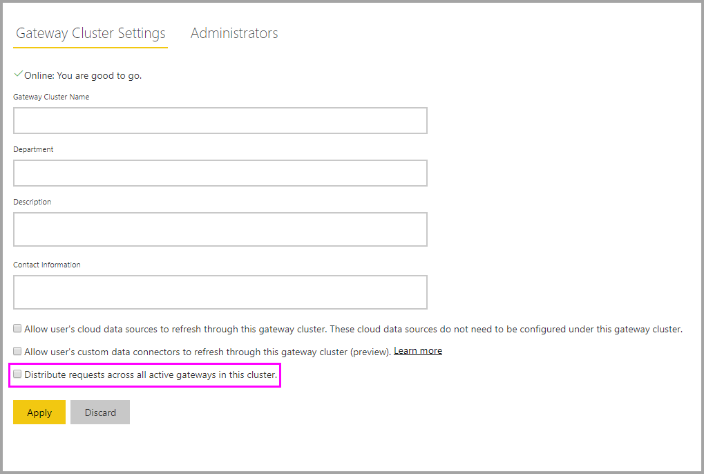 Gateway cluster settings.