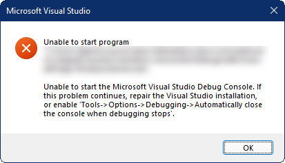 Unable to start program.