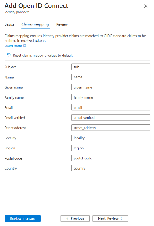 Screenshot of adding claims mapping.