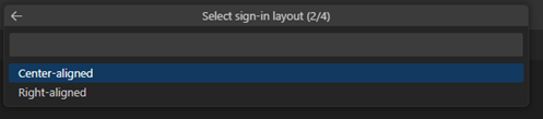 Screenshot showing the sign-in layout selections.