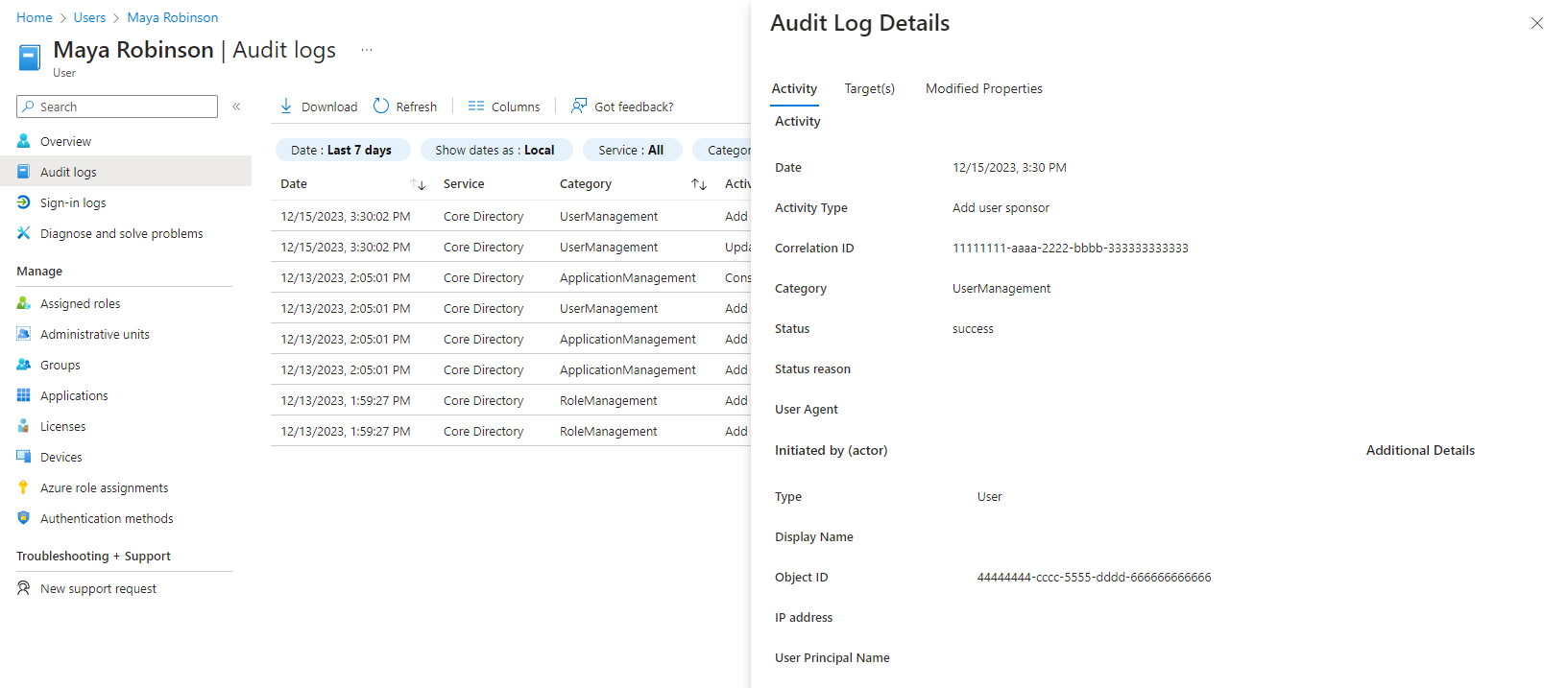 Screenshot showing an example of activity details output.