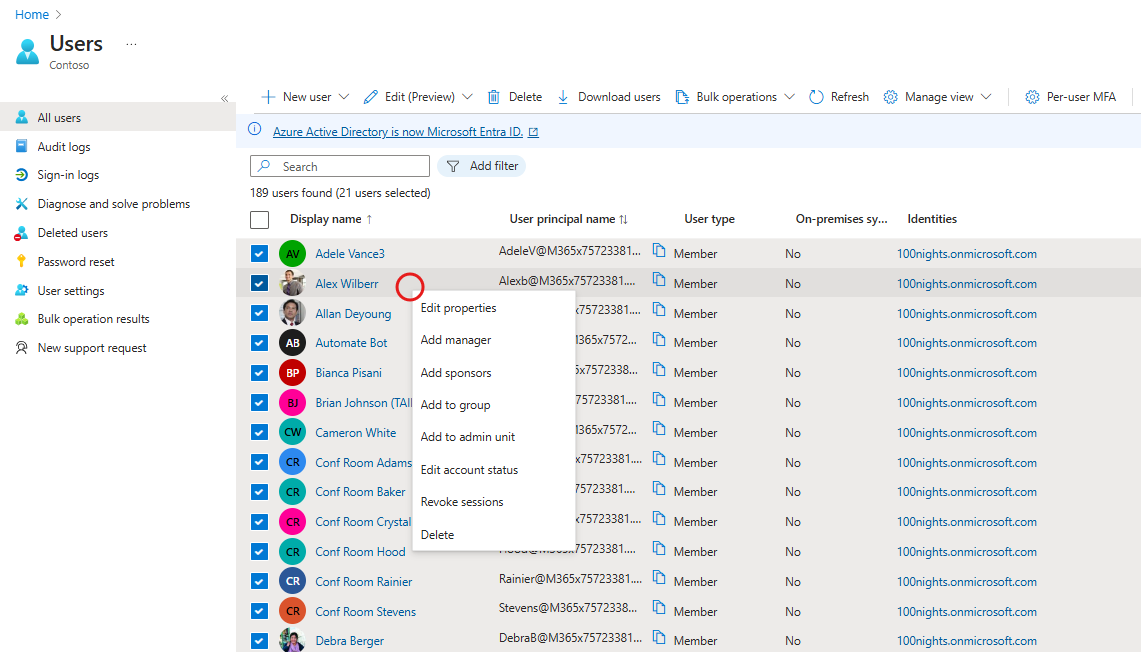 Screenshot of the multiple user settings edit options in Microsoft Entra admin center.