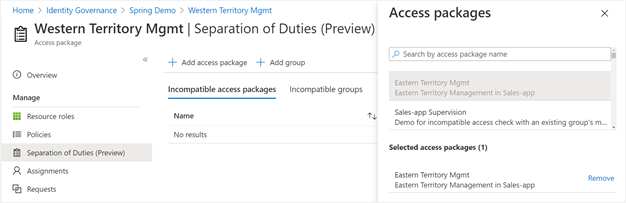 configuration of incompatible access packages