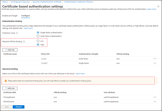 Screenshot of how to set required affinity binding.