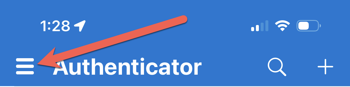 Screenshot showing the location of the menu button in the Microsoft Authenticator app.