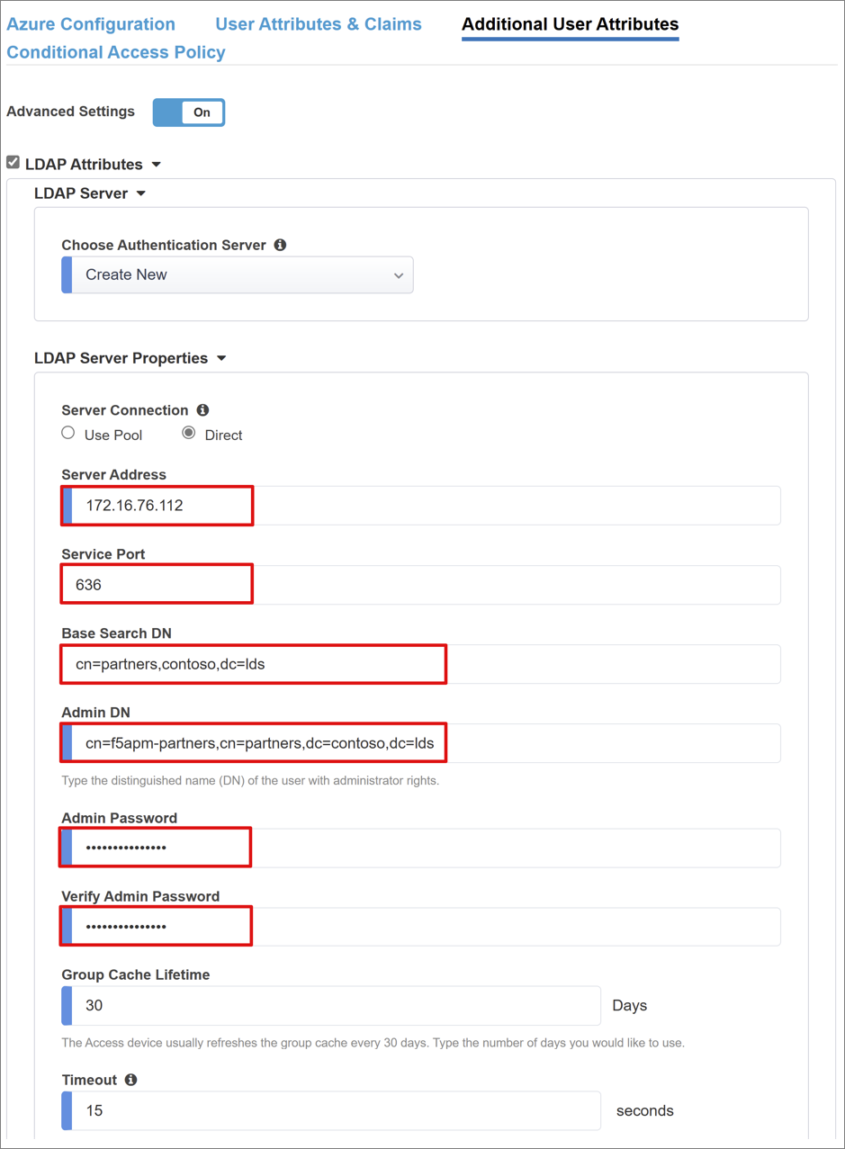 Screenshot of LDAP Server Properties entries on Additional User Attributes.