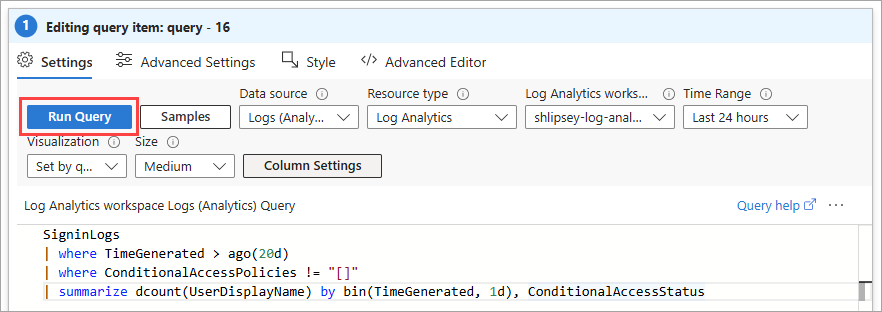 Screenshot shows the Run Query button to run this query.