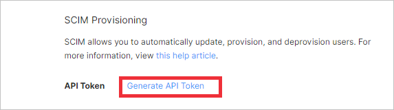 Screenshot of the S C I M provisioning section in the Figma admin console. A link labeled Generate A P I token is highlighted.