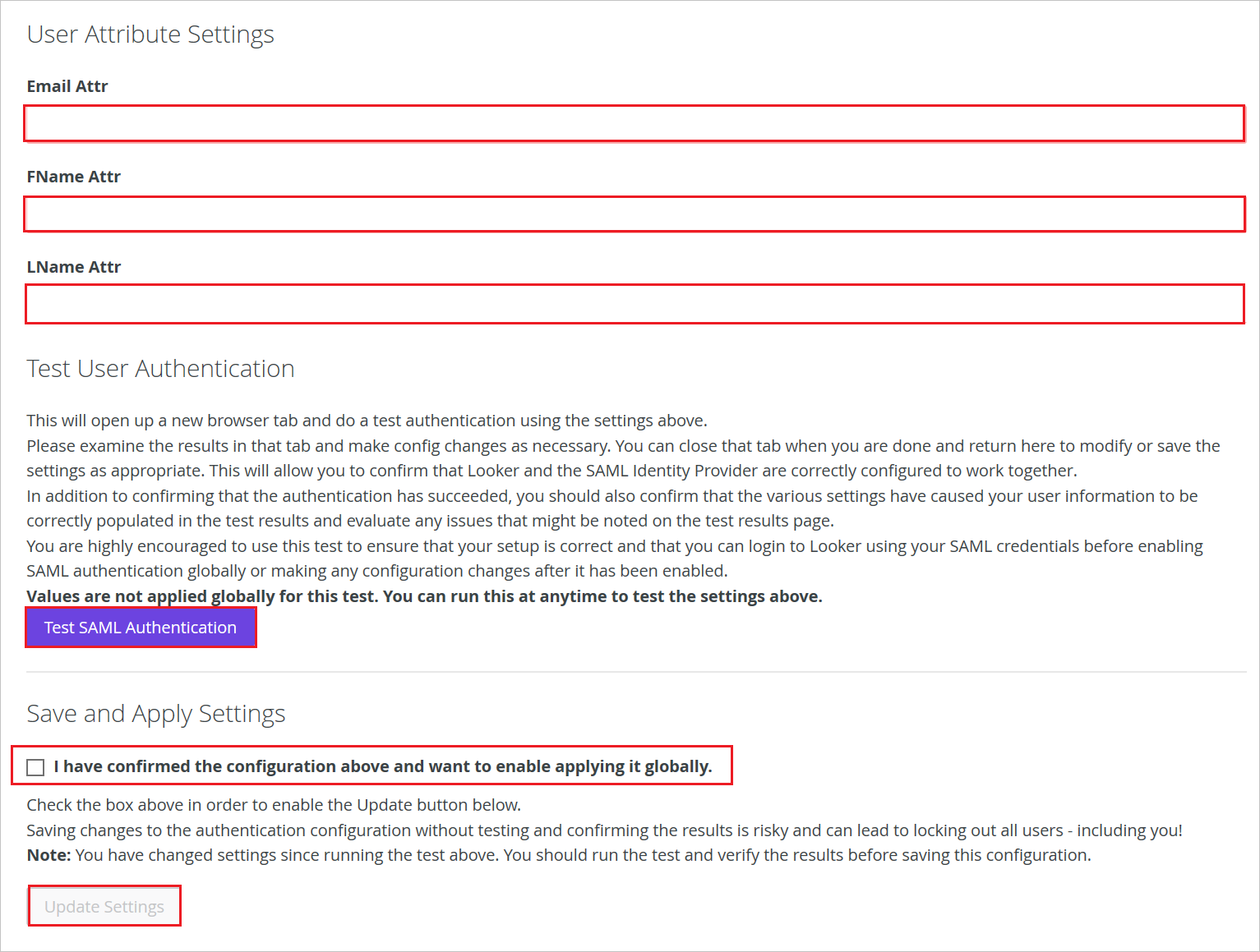 screenshot for User Attribute Settings