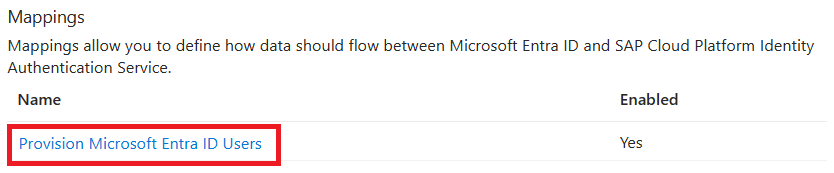 Screenshot of the SAP Cloud Identity Services User Mappings.
