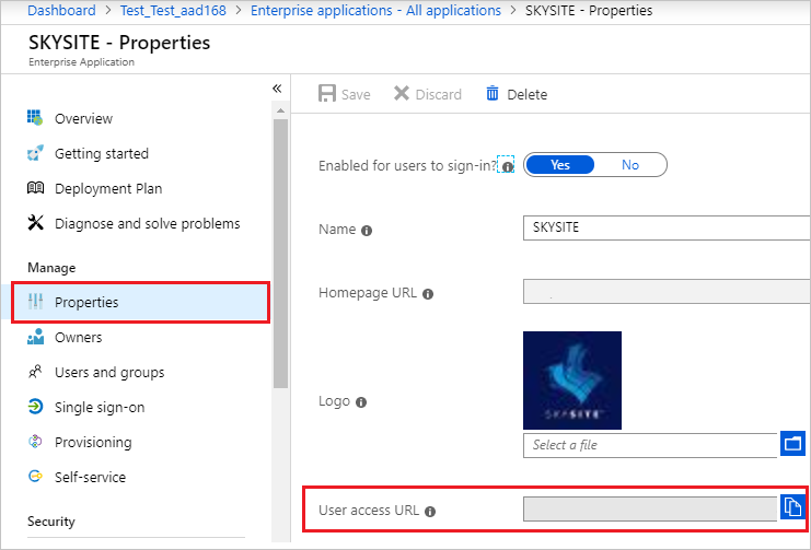 Screenshot shows Single sign-on properties.