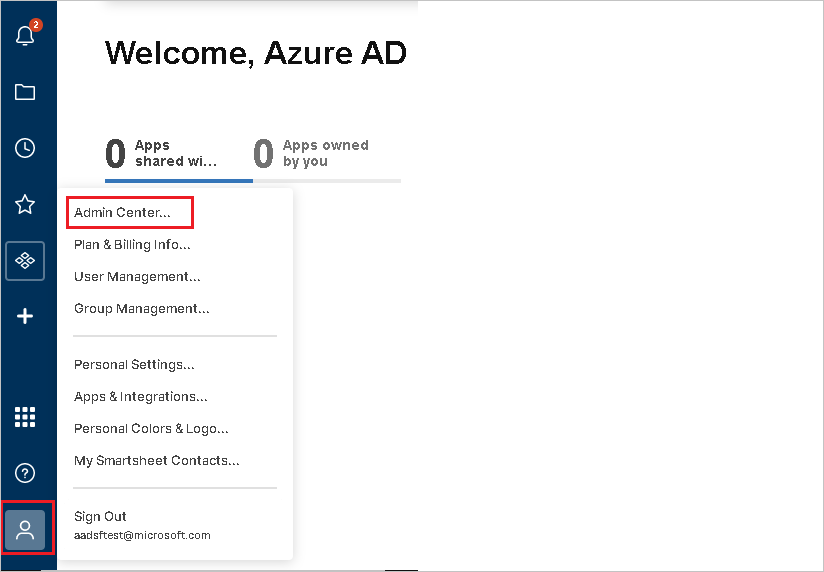 Screenshot of Smartsheet Account Admin