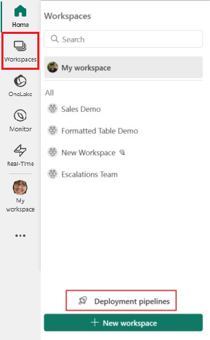 A screenshot of the deployment pipelines entry point.