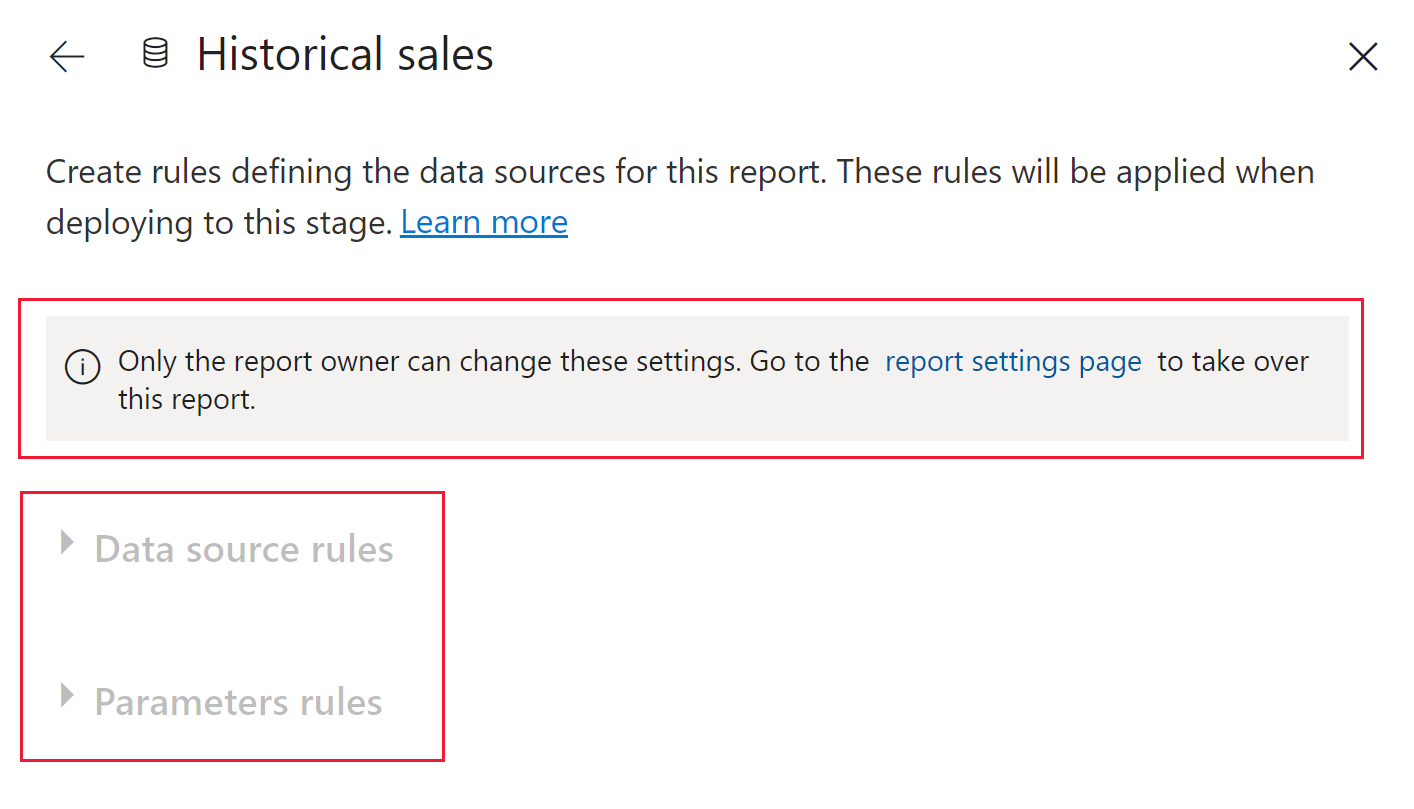 A screenshot showing deployment pipelines deployment rules greyed out.