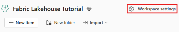 Screenshot of the workspace item view, showing where to select Workspace settings.