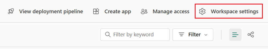 Screenshot showing where to select Workspace settings in Fabric UI.