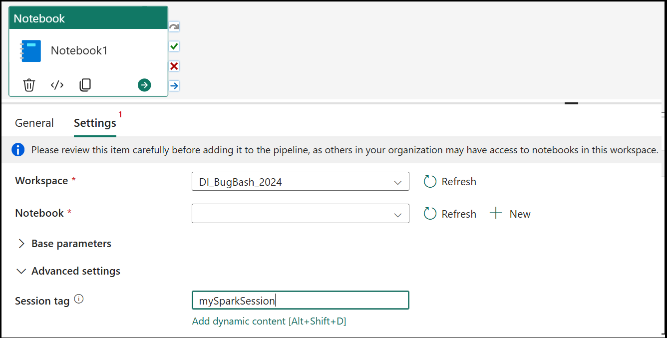 Screenshot showing the Notebook settings tab highlighting the tab, where to add session tag.