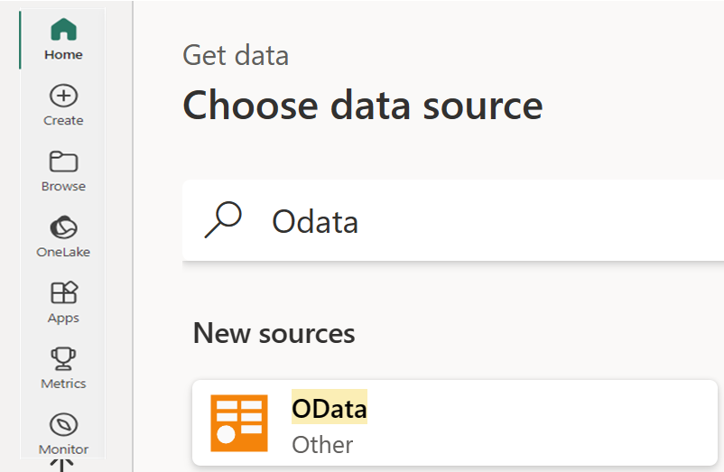 Screenshot showing Select the OData connector.