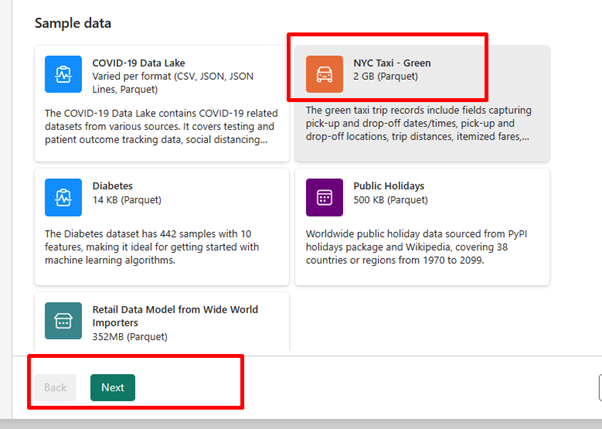 Screenshot showing how to select NYC sample semantic model.