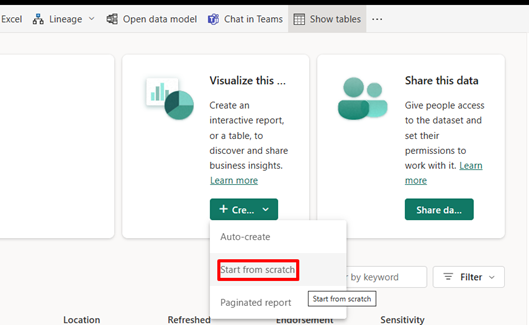 Screenshot showing process to set up a dataset.