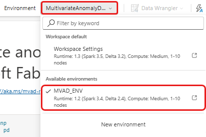Screenshot of selecting the environment in the notebook.
