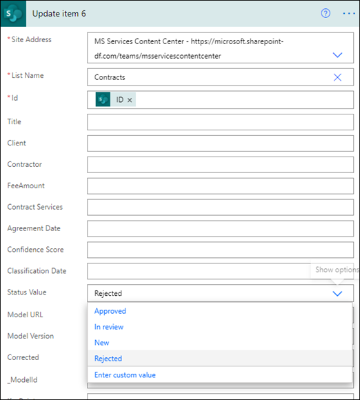 Flow status rejected in contract file.