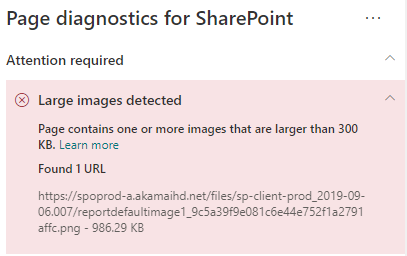 Page Diagnostics tool results.