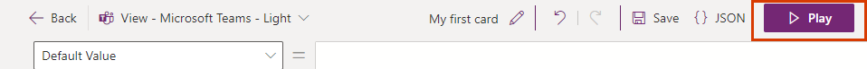 Screenshot of the Play button in the card designer.