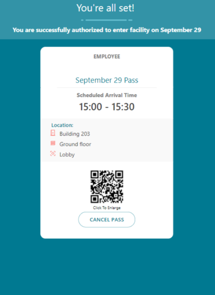 Screenshot of an employee pass.