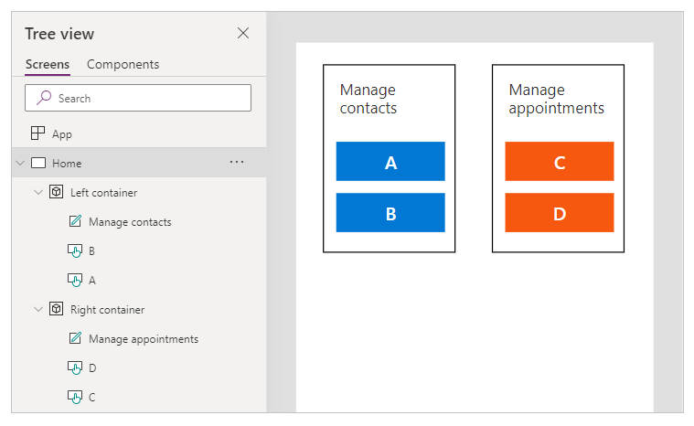 Example of recommended practice: controls organized in a hierarchical structure using Containers.