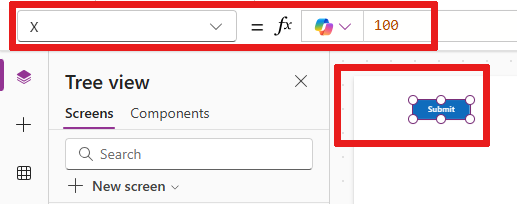 Screenshot that shows where to set the X coordinate in the formula bar.