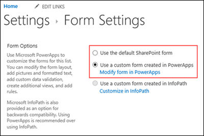 Form Settings options.