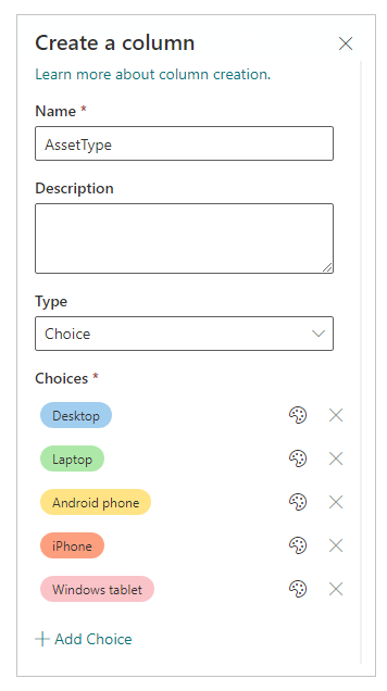 Define choice column.