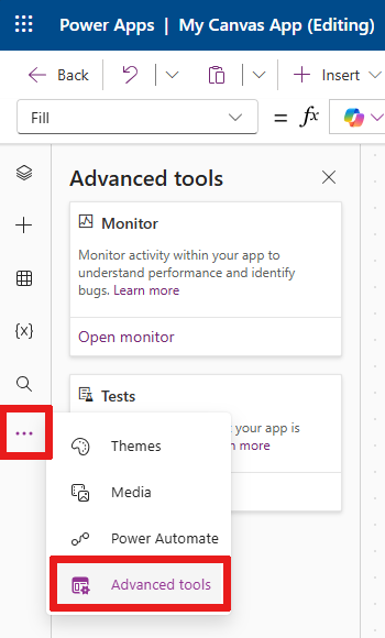 Screenshot that shows where the Advanced tools section is located.