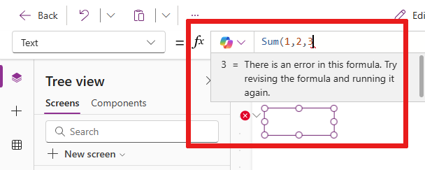 Using the label - typing the partial function without a closing parenthesis shows errors.