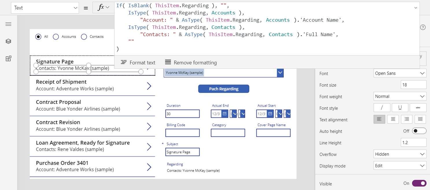 Updated Text property for the subtitle control for Regarding lookups.