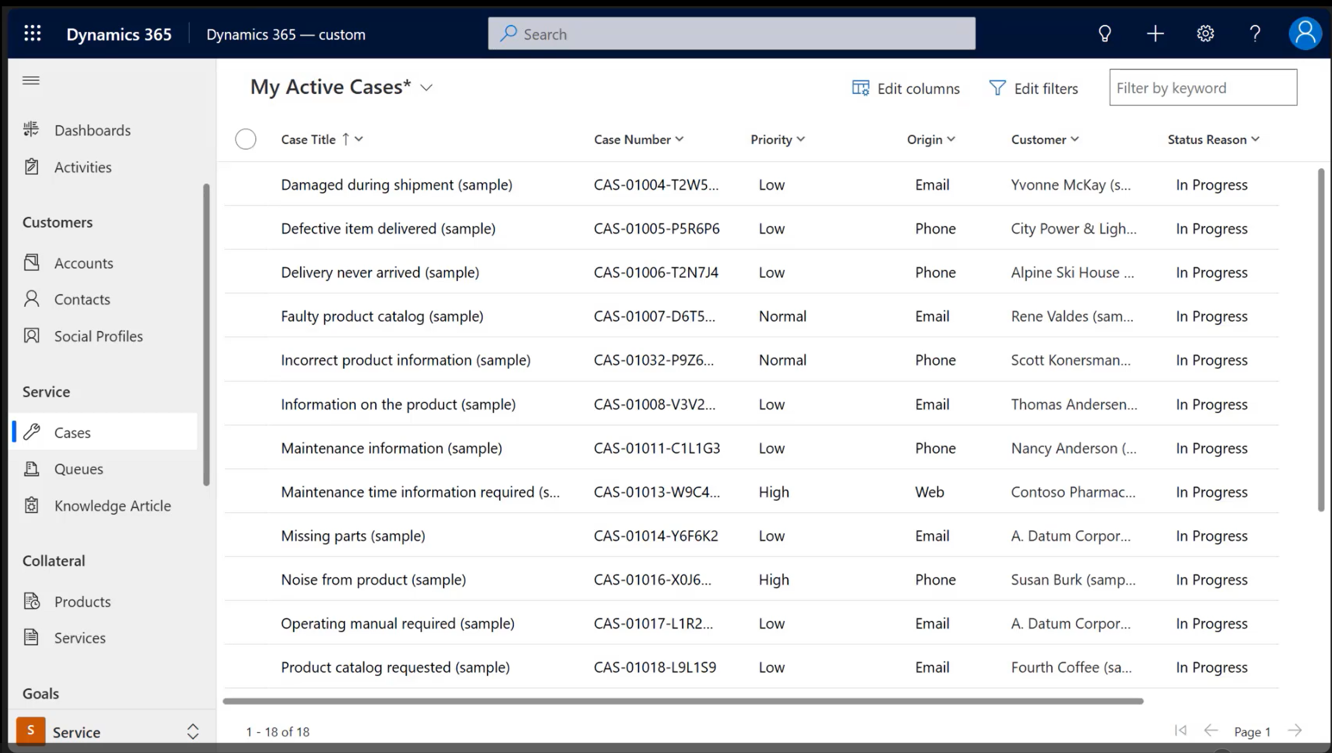 Advanced find query results displaying retained case records