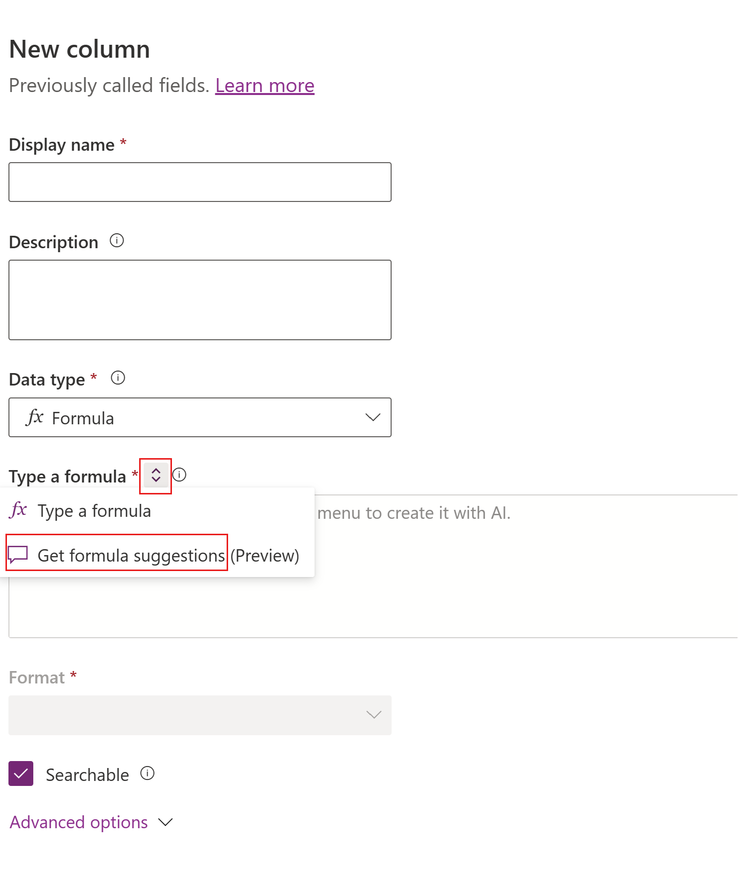 Select the formula suggestions selector