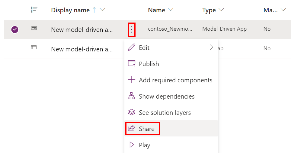 Solution explorer opening model-driven app share