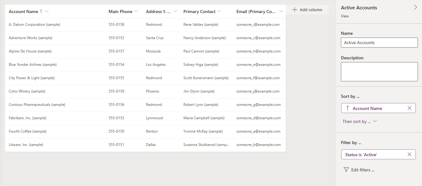 View panel filters.