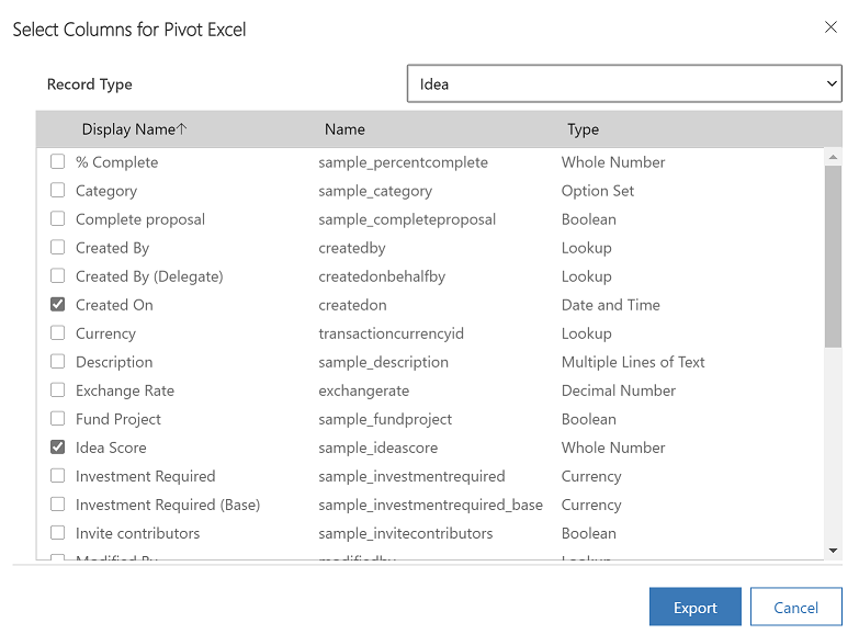 Select Columns and then select export.