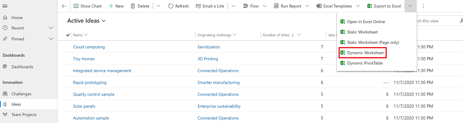 Export to Excel dynamic worksheet.