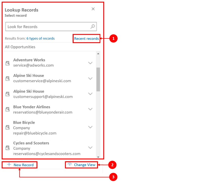 Lookup rows pane.