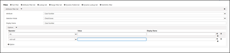 Attribute filter settings.