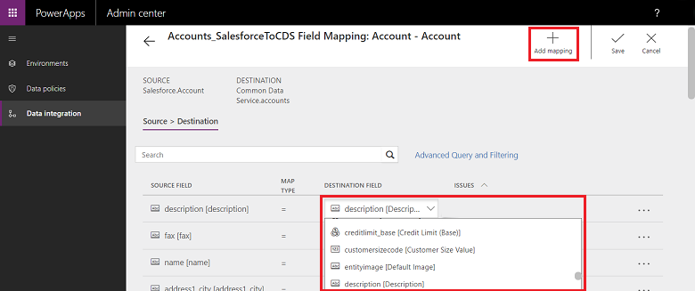 Field mapping customize.