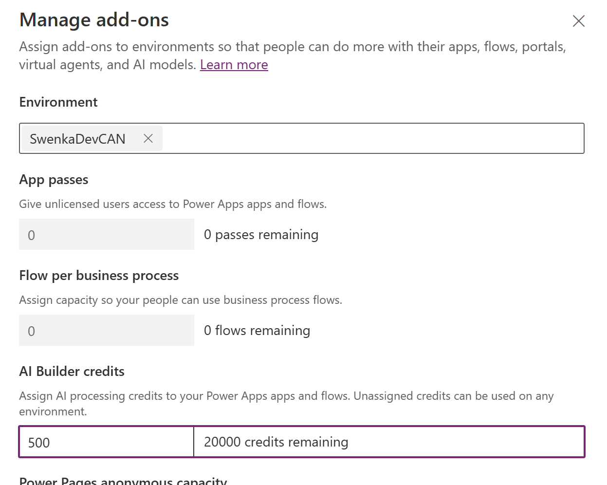 Select an environment and review all of the various add-ons you could assign.