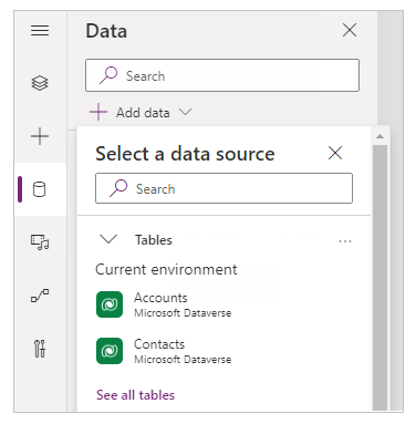 Blank app with two data sources: accounts and contacts.