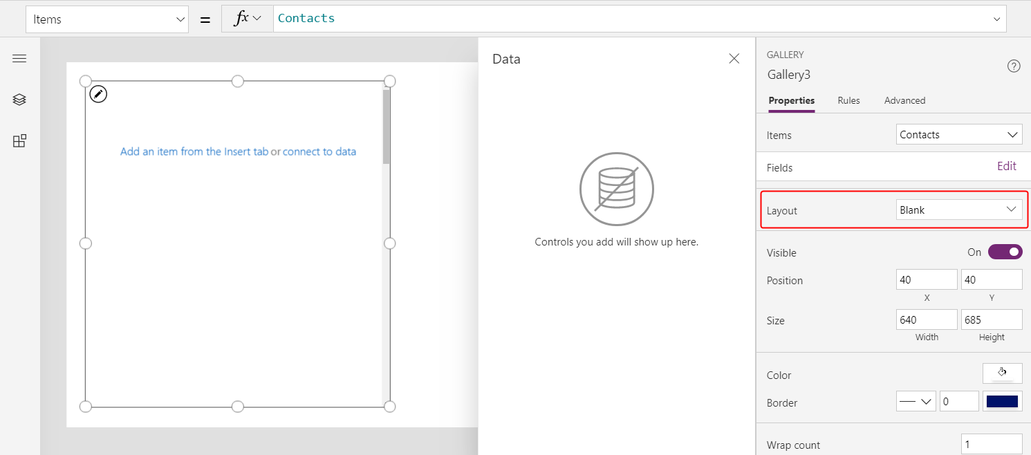 Open the layout picker from the properties pane.