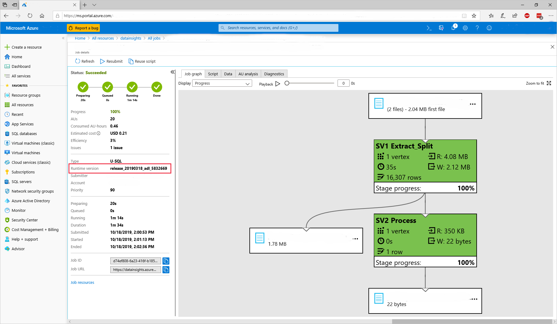 Displaying the runtime version of a past job